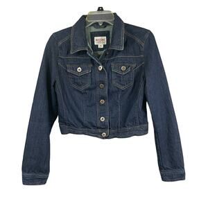 Mossimo women's Denim crop style jacket Medium button down dark wash collared